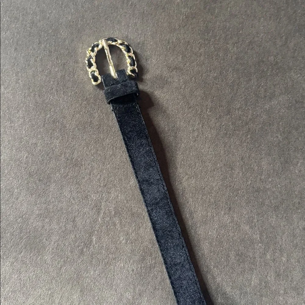 Women’s a new day Black Velvet Belt with Gold Buckle Size L NWOT